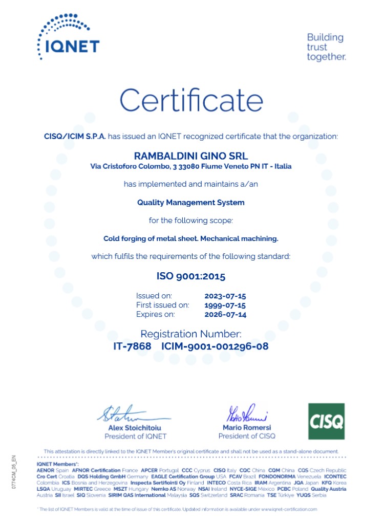 CERTIFICAZIONE IQNET ISO 9001:2015